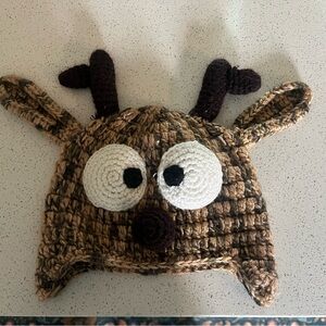Handmade Reindeer Crochet Hat for Kids - Brown
